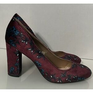 Libby Edelman Velveteen Heels Burgundy with Floral Pattern Womens Size 8